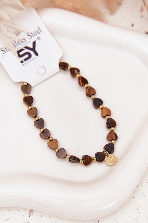 Armband Harten Gemaakt van chirurgisch staal Bruin