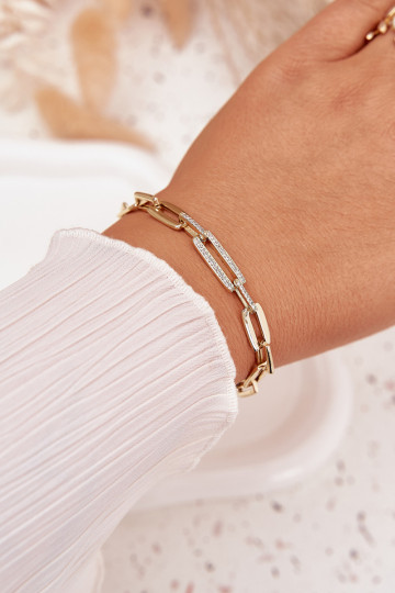 Damesarmband met schakels van chirurgisch staal in goudkleur