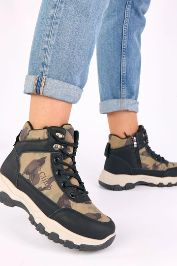 Zwarte sneakers op een platform met camouflageprint Louie 2