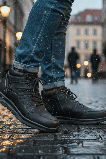 Zwarte heren sneakers, gevoerd met bont Mack