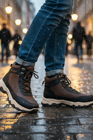 Bruine heren, gevoerde sneakers op een verhoogde zool Pedro