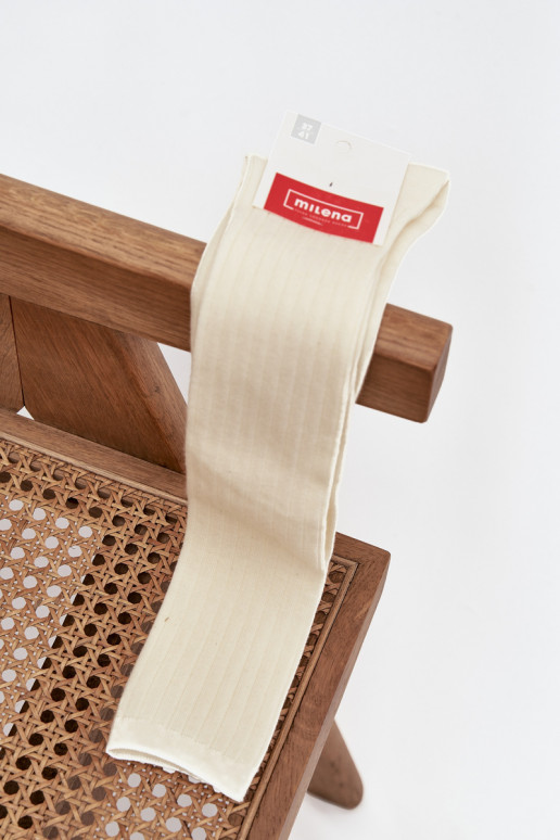 Lange merino wol sokken in ivoorkleur