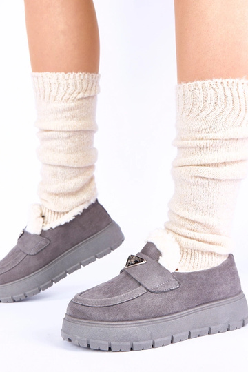 Grijze platform mocassins met bont Kirby 2
