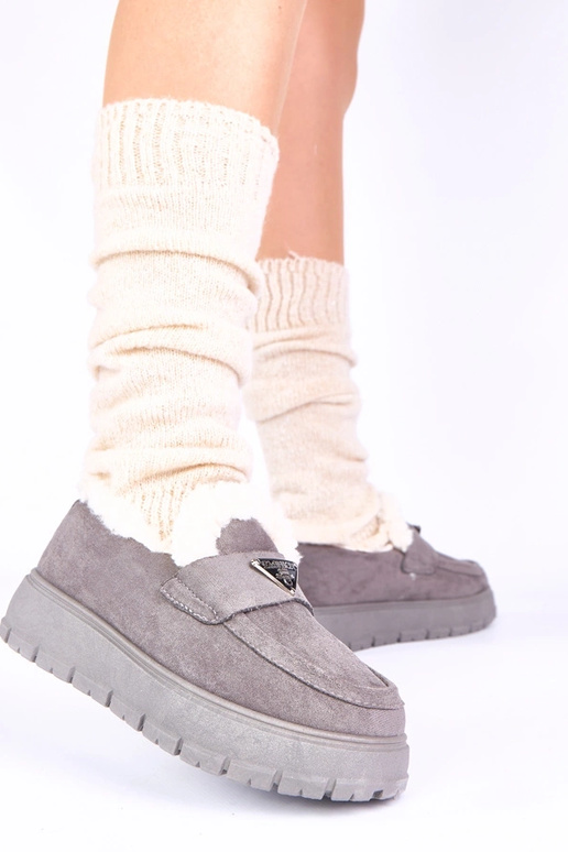 Grijze platform mocassins met bont Kirby
