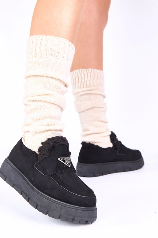 Zwarte platform mocassins met bont Kirby