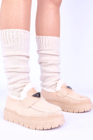 Licht zandkleurige platform mocassins met bont Kirby