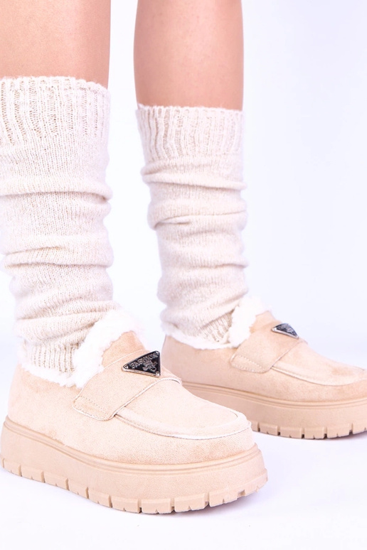 Licht zandkleurige platform mocassins...