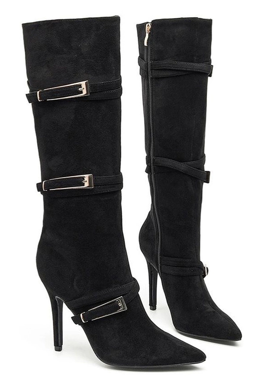 Zwarte laarzen met dunne hak en...