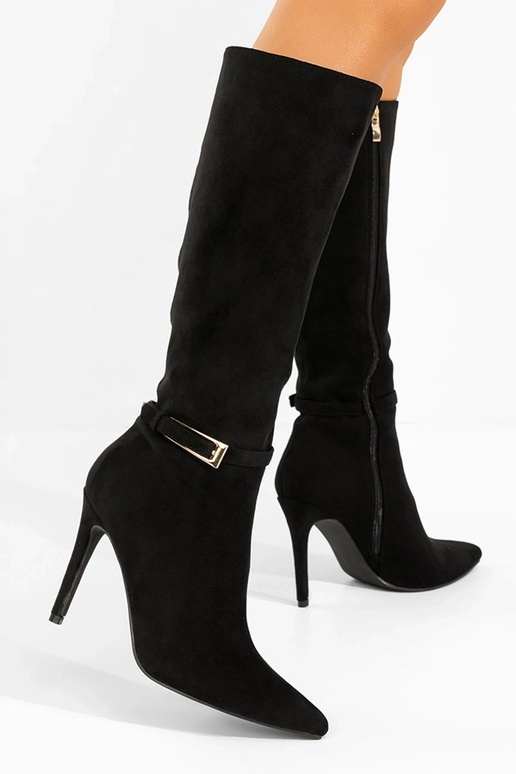 Zwarte laarzen met dunne hak en...