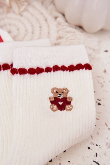 Dames kerstkniekousen met een teddybeer in witte kleur