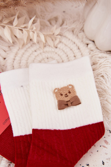 Dames kerstkniekousen met teddyberen en linten in rode kleur