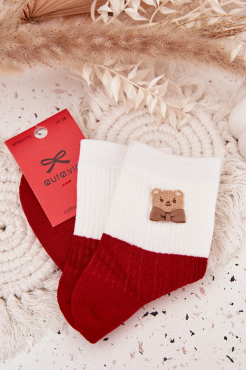 Dames kerstkniekousen met teddyberen en linten in rode kleur 2