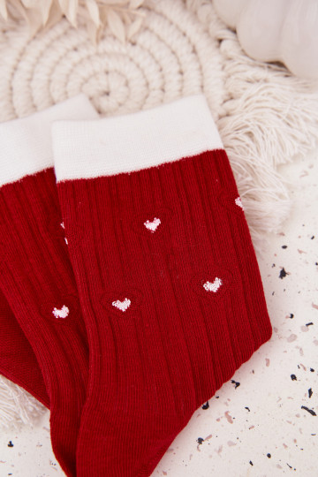 Dames kerstkniekousen met hartjes in rode kleur