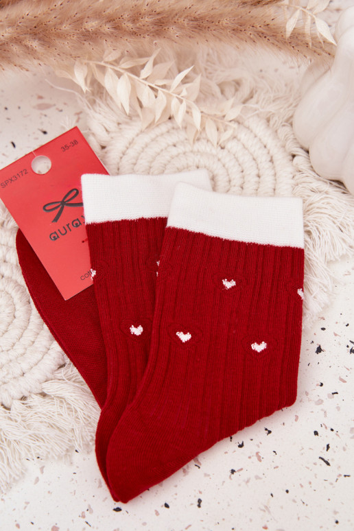 Dames kerstsokken met hartjes rood