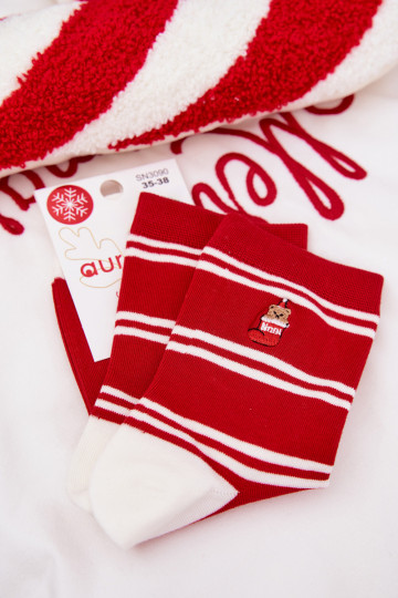 Sokken Dames Kerstmis Strepen I teddyberen rood 2