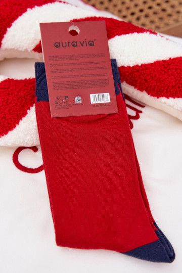 Mannelijke kerst sokken met kerstman en bril, rood-donkerblauw 2