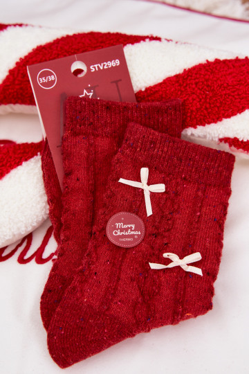 Vrouwelijke kerst sokken met strikjes, wol, rood 2