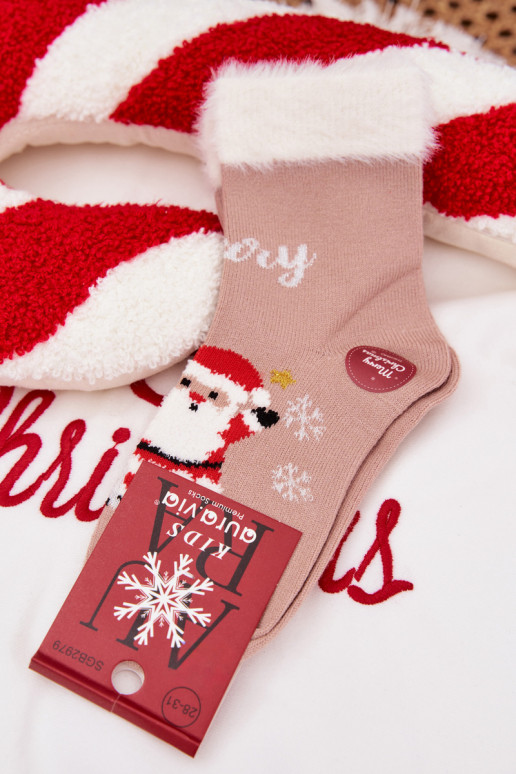 Kerst sokken Kinderen met bont I Kerstmanem INełna Alpaca beige