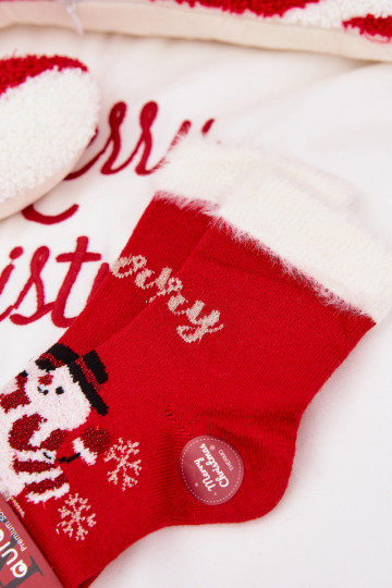 Kindersokken voor kerst met bont en sneeuwman, wol, rood