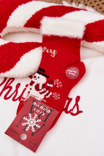 Kerst sokken Kinderen met bont I BałInanem INełna Alpaca rood 2