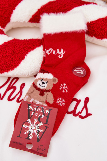 Kerst sokken Kinderen met bont I teddyberenm I INełna Alpaca rood 2