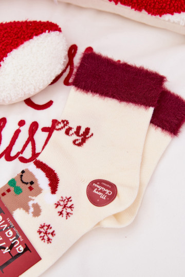 Kerst sokken Kinderen Piernik I met bont INełna Alpaca ivoor