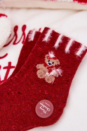 Kindersokken voor kerst met teddybeer, wol, rood