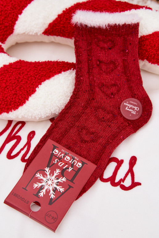 Kinderen Kerstmis Sokken Harten INełna Alpaca rood