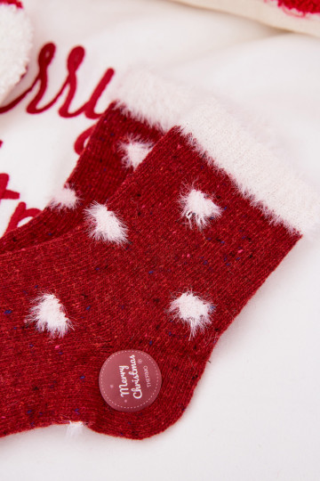 Kindersokken voor kerst met hartjes en bont, wol, rood