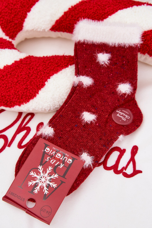 Kinderen Kerstmis Sokken Harten met bont INełna Alpaca rood