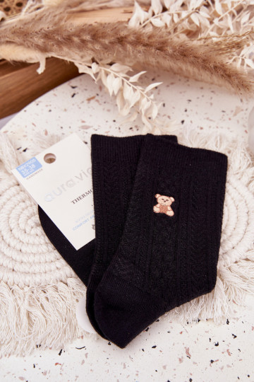 Warme dames wollen sokken met teddyberen, zwart 2
