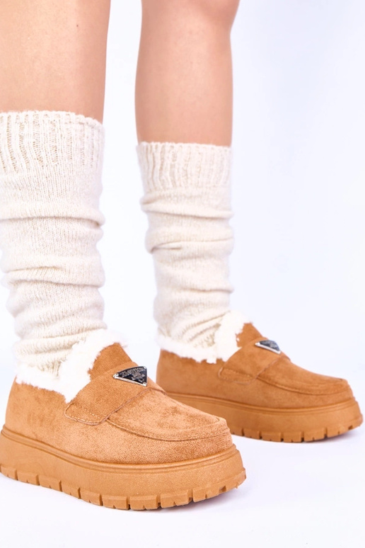 Bruine platform mocassins met bont Kirby