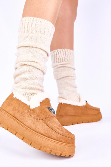 Bruine platform mocassins met bont Kirby 2