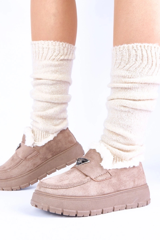 Donkerzandkleurige platform mocassins...