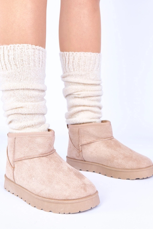 Zandkleurige sneeuwschoenen met bont...