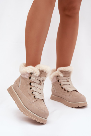 van suède SneeuIn laarzen schoenen Dames met platform met bont Big Star SS274371 beige 2