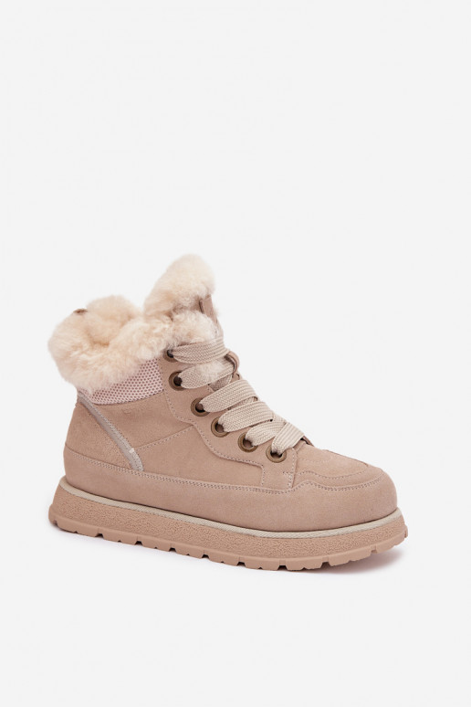 van suède SneeuIn laarzen schoenen Dames met platform met bont Big Star SS274371 beige
