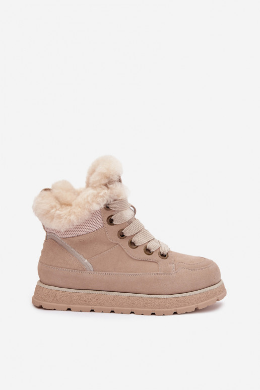van suède SneeuIn laarzen schoenen Dames met platform met bont Big Star SS274371 beige