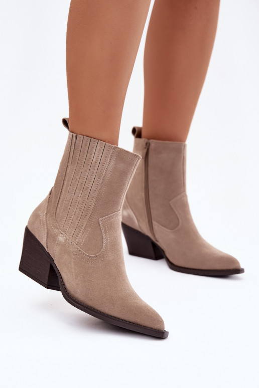 Suede schoenen coInboystijl Dames met hakken opInarmen beige Dylira