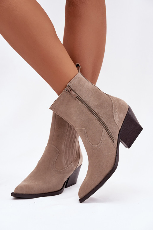 Suede schoenen coInboystijl Dames met hakken opInarmen beige Dylira