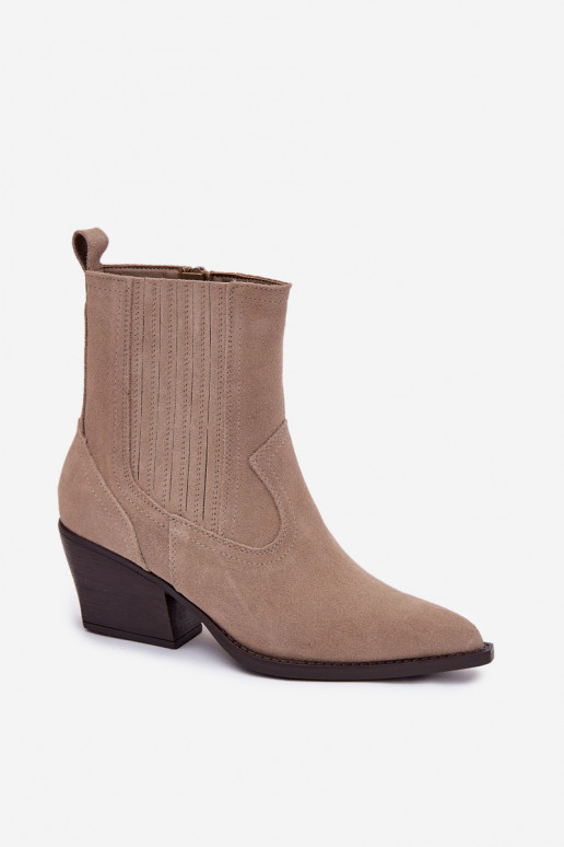 Suede schoenen coInboystijl Dames met hakken opInarmen beige Dylira