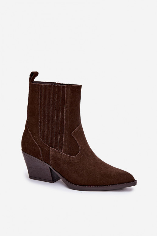 Suede schoenen coInboystijl Dames met hakken opInarmen CzekoladoIne Dylira