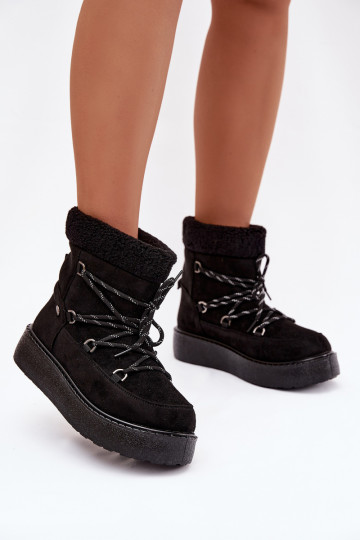 Zwarte dames sneeuwlaarzen met platform en stijlvolle details Roselya