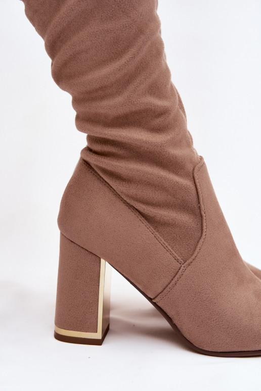 dameslaarzen van eco-suèdeoIne boven de knie met hakken beige Thamine