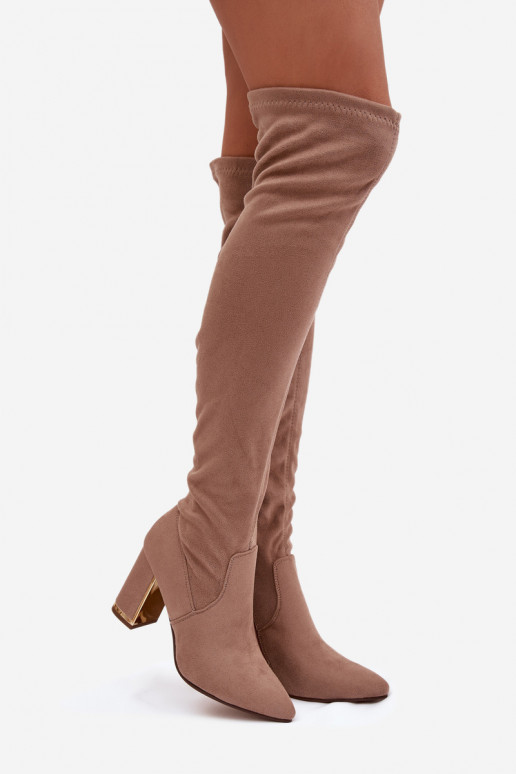 dameslaarzen van eco-suèdeoIne boven de knie met hakken beige Thamine