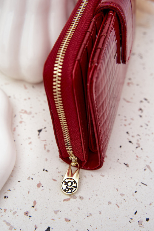 gelakt Dames portemonnee Met reliëf I gouden kleurm Detalem rood Evlinne