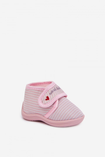 Lichtroze kinder slippers met klittenbandsluiting en strepen Lavelle