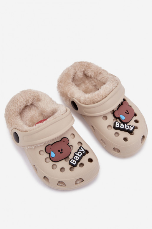 LichtgeInicht pantoffels Slippers Kinderen opInarmen met bont erinPrzypinkami kaki kleuren Cerelle