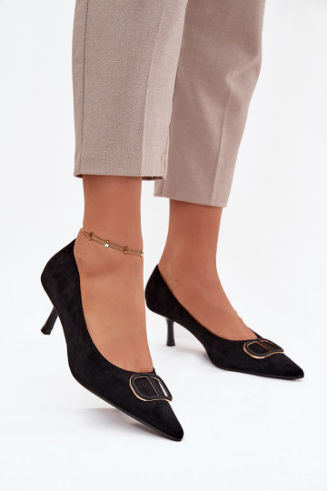 Dames hoge hakken met sierlijke details, zwarte kleur Amelora