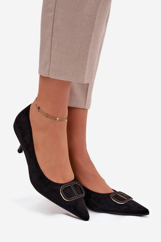 Dames hoge hakken met sierlijke details, zwarte kleur Amelora